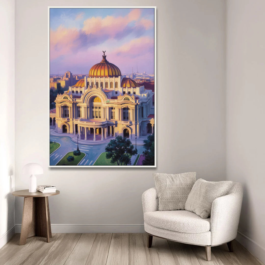 Palacio de Bellas Artes - White Framed Canvas Wall Art - Sofa - 40x60