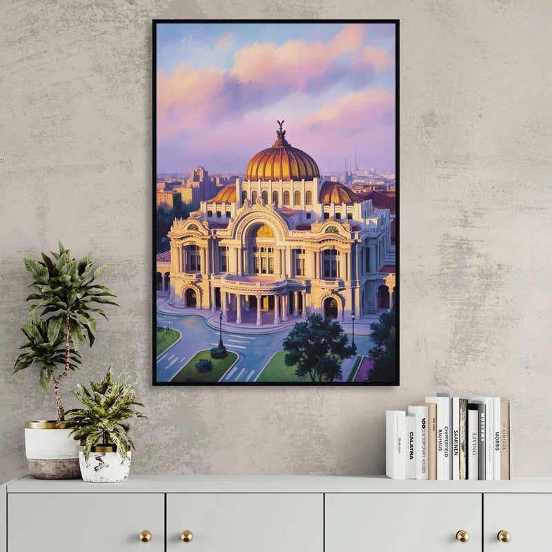 Palacio de Bellas Artes Living Room - Black Canvas Wall Art