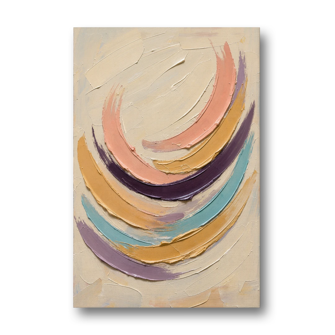 Palette Knife Abstract Painting of Crescent Arcs - Canvas Wall Art - Front