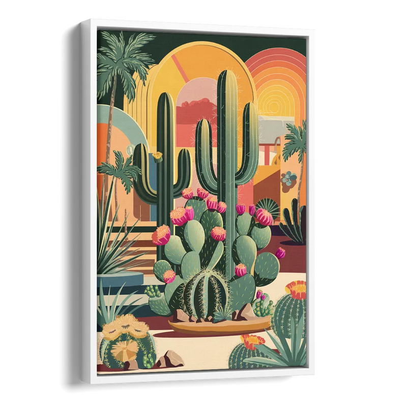 Palm Springs Colorful Cactus Side - White Canvas Wall Art