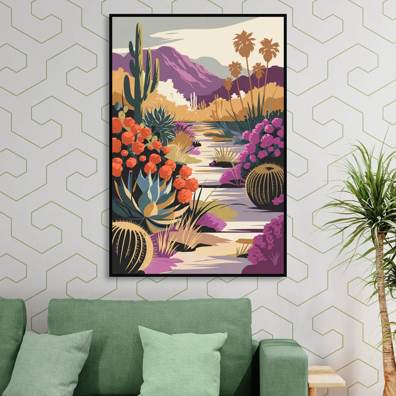 Palm Springs Desert Bloom Sitting Room - Black Canvas Wall Art