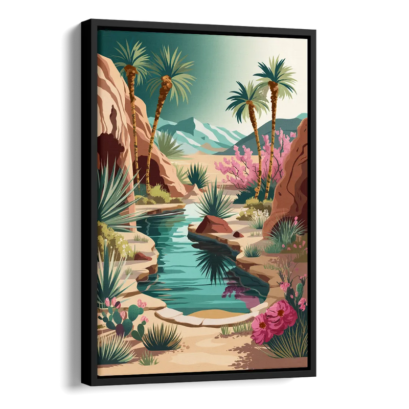 Palm Springs Desert Oasis Side - Black Canvas Wall Art