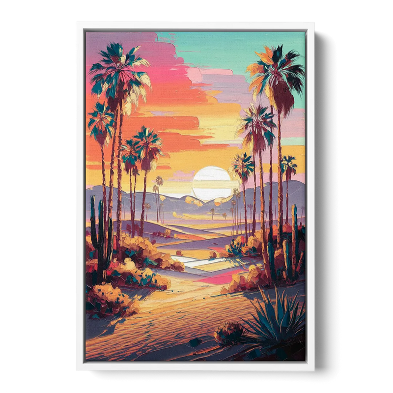 Palm Springs Desert Sunset Front - White Canvas Wall Art