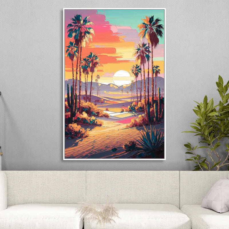 Palm Springs Desert Sunset Living Room - White Canvas Wall Art
