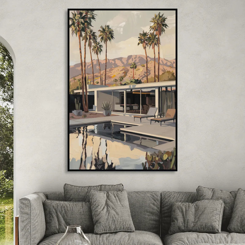 Palm Springs Mid Century Vibes Sitting Room - Black Canvas Wall Art