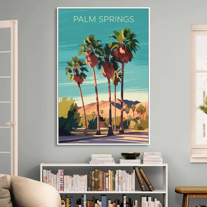 Palm Springs Palm Trees and Sky Sitting Room - White Canvas Wall Art