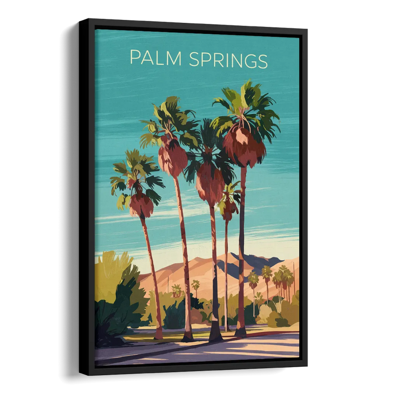 Palm Springs Palm Trees and Sky Side - Black Canvas Wall Art