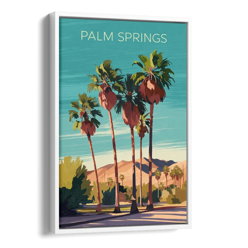 Palm Springs Palm Trees and Sky Side - White Canvas Wall Art