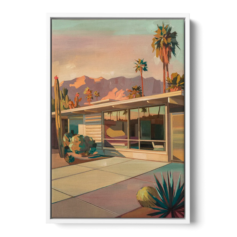 Palm Springs Retro Architecture Front - White Canvas Wall Art