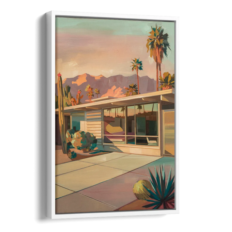 Palm Springs Retro Architecture Side - White Canvas Wall Art