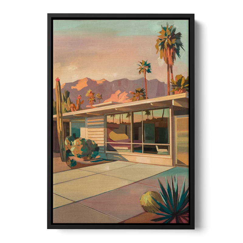 Palm Springs Retro Architecture Front - Black Canvas Wall Art