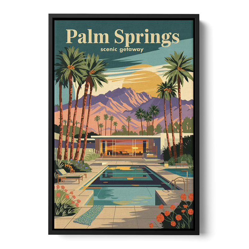 Palm Springs Scenic Getaway Front - Black Canvas Wall Art