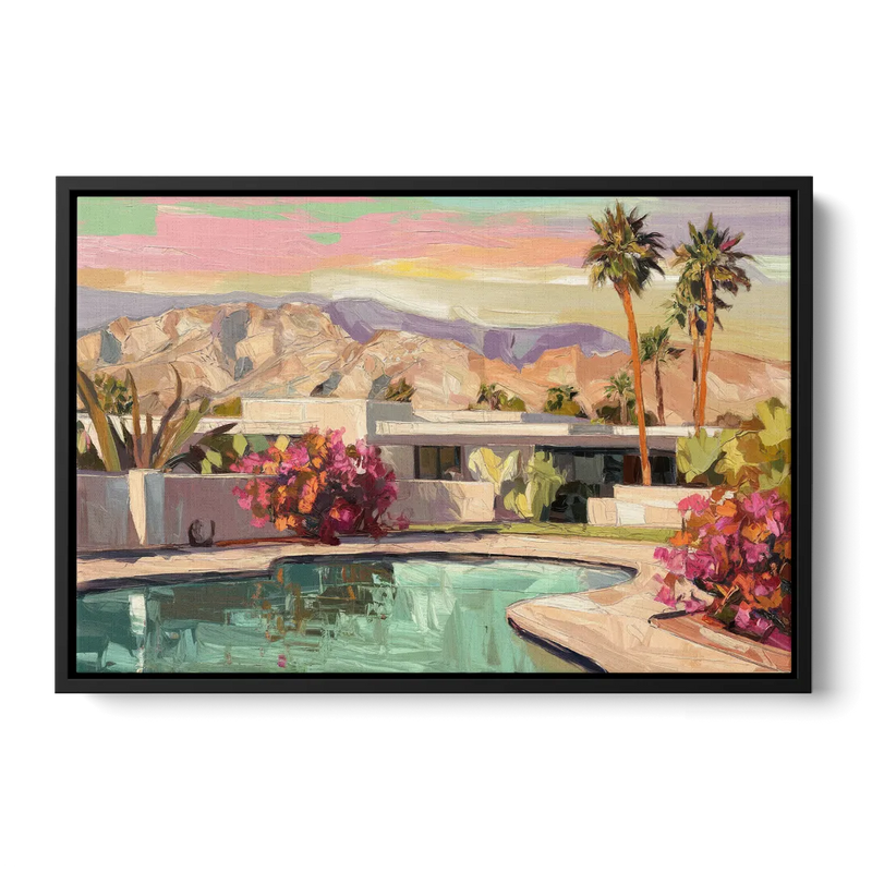 Palm Springs Sunlit Landscape Front - Black Canvas Wall Art