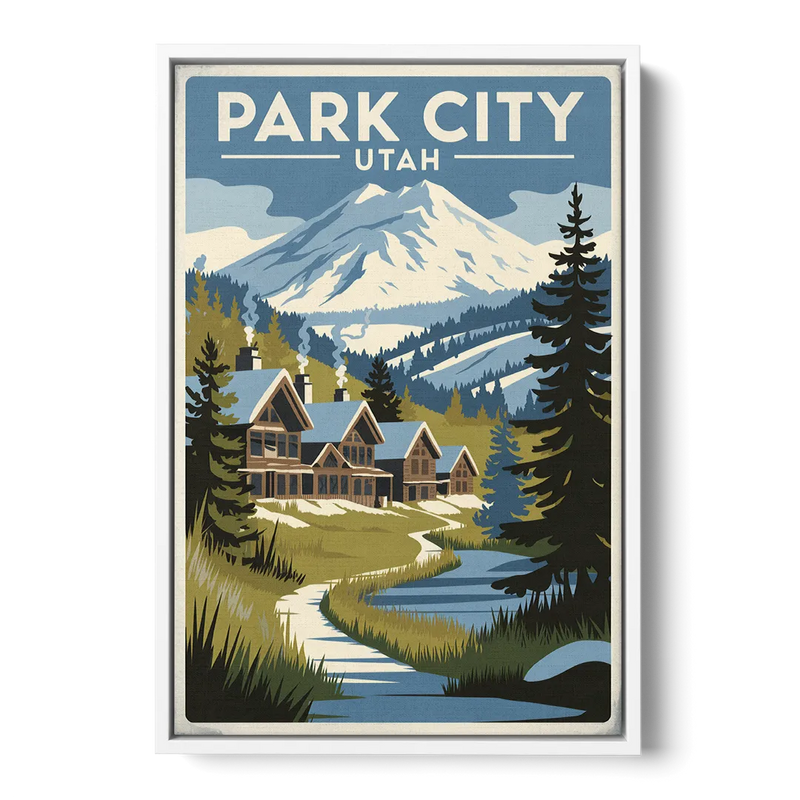 Park City Outdoor Adventure Front - White Canvas Wall Art