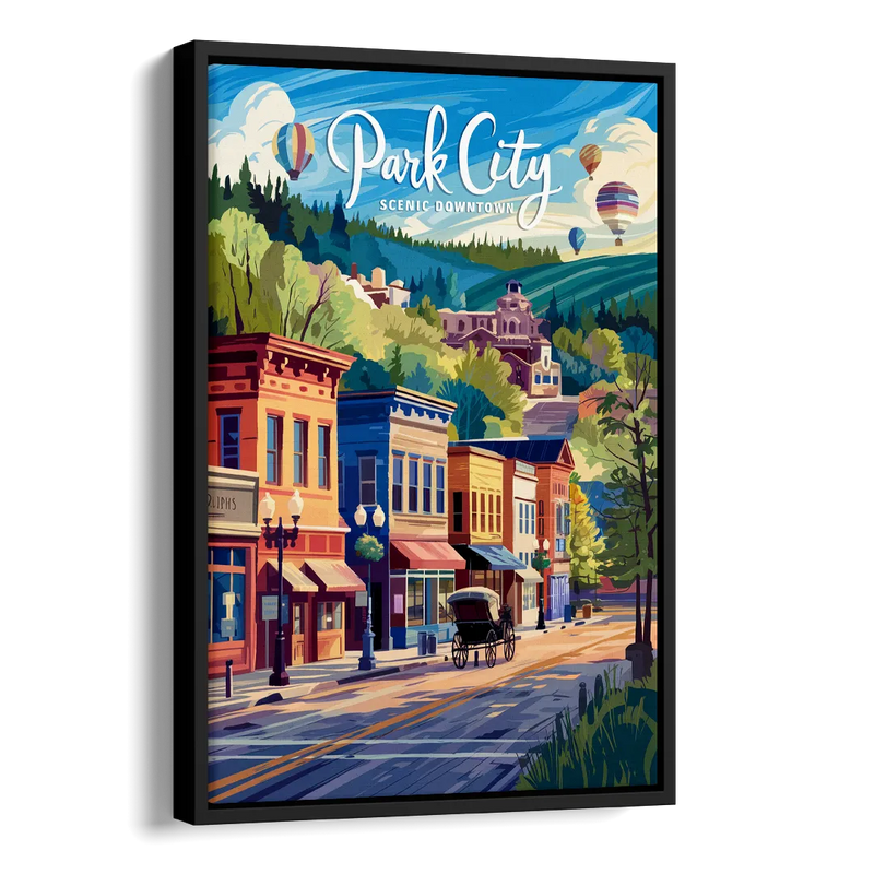 Park City Scenic Downtown Side - Black Canvas Wall Art
