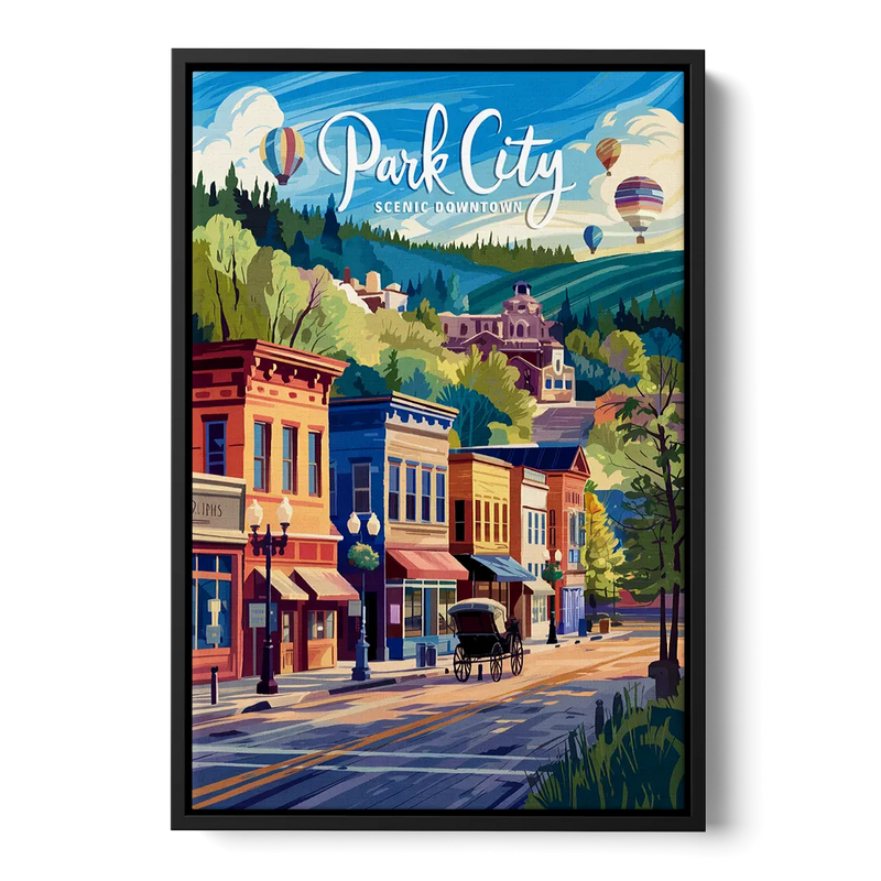 Park City Scenic Downtown Front - Black Canvas Wall Art