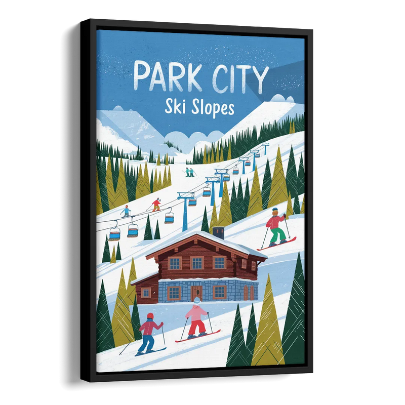 Park City Ski Slopes Side - Black Canvas Wall Art