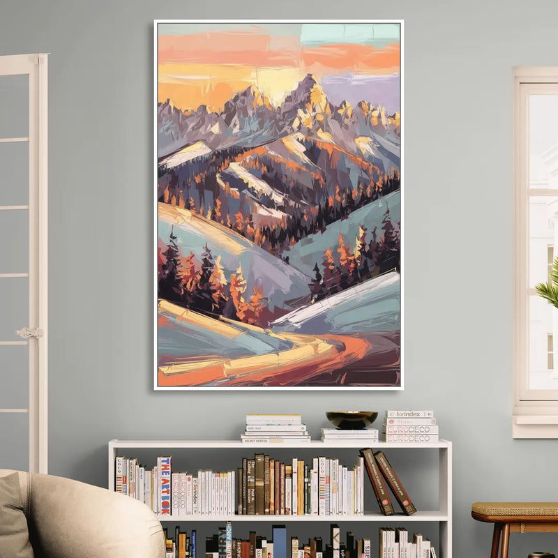 Park City Sunrise Panorama Sitting Room - White Canvas Wall Art