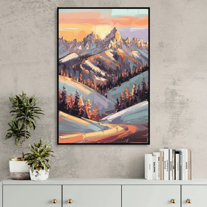 Park City Sunrise Panorama Sitting Room - Black Canvas Wall Art