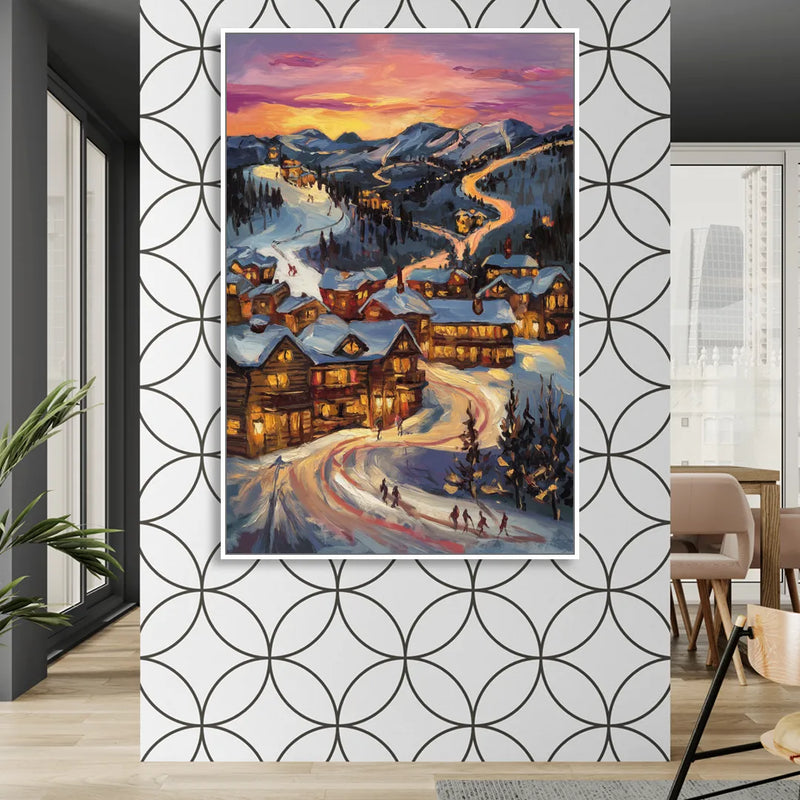 Park City Sunset Glow Sitting Room - White Canvas Wall Art