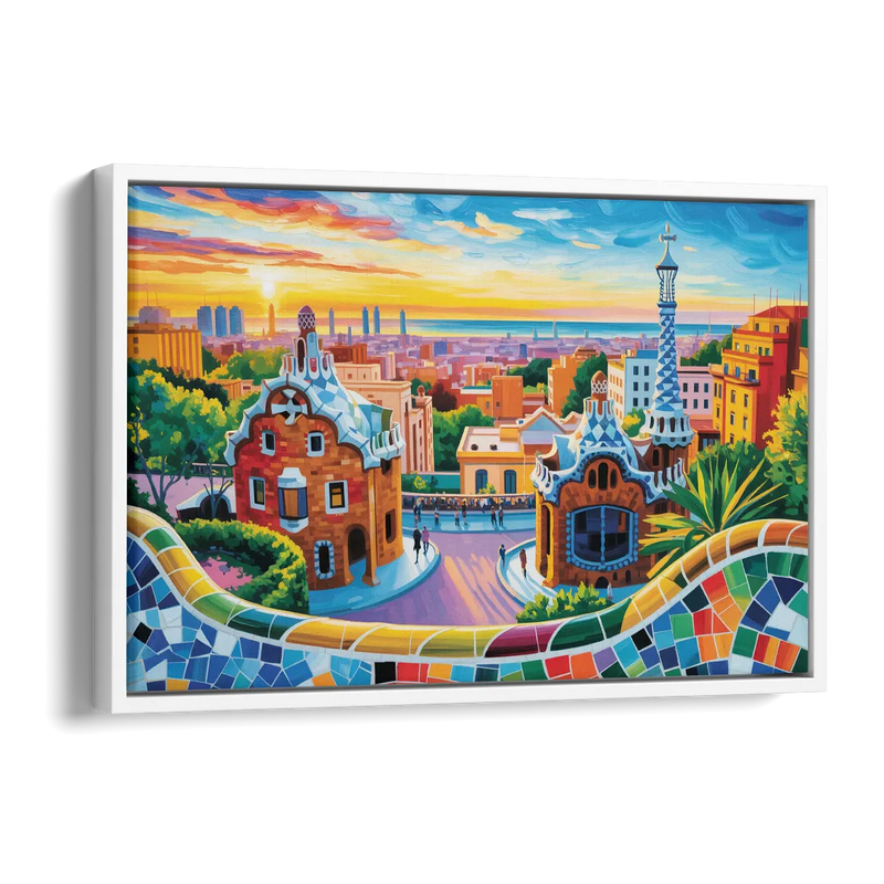 Park Guell Dreams Side - White Canvas Wall Art