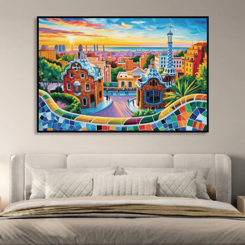 Park Guell Dreams Living Room - Black Canvas Wall Art