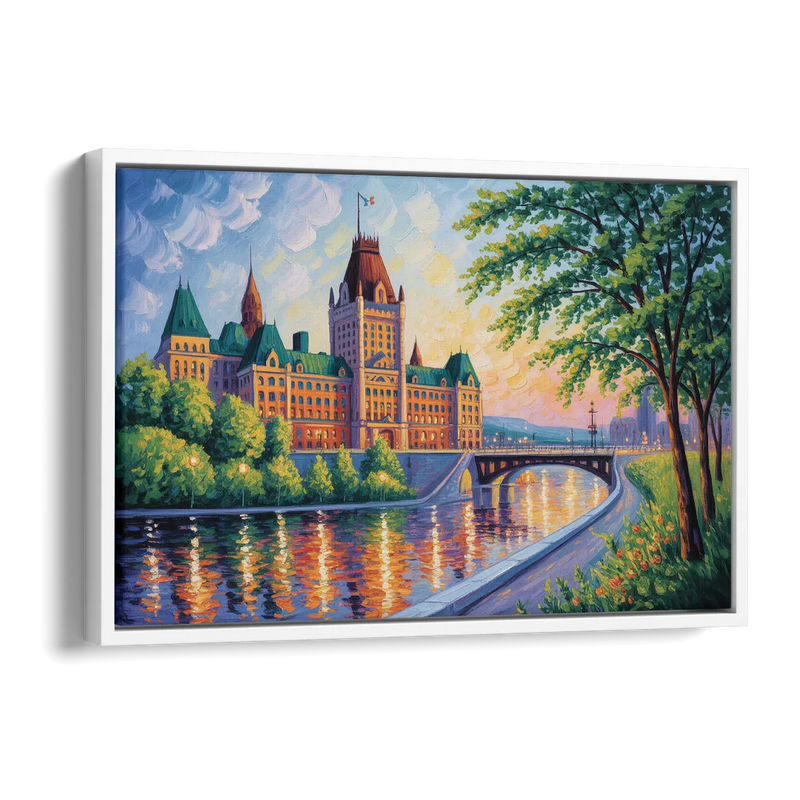 Parliament Building Quebec Side - White Canvas Wall Art