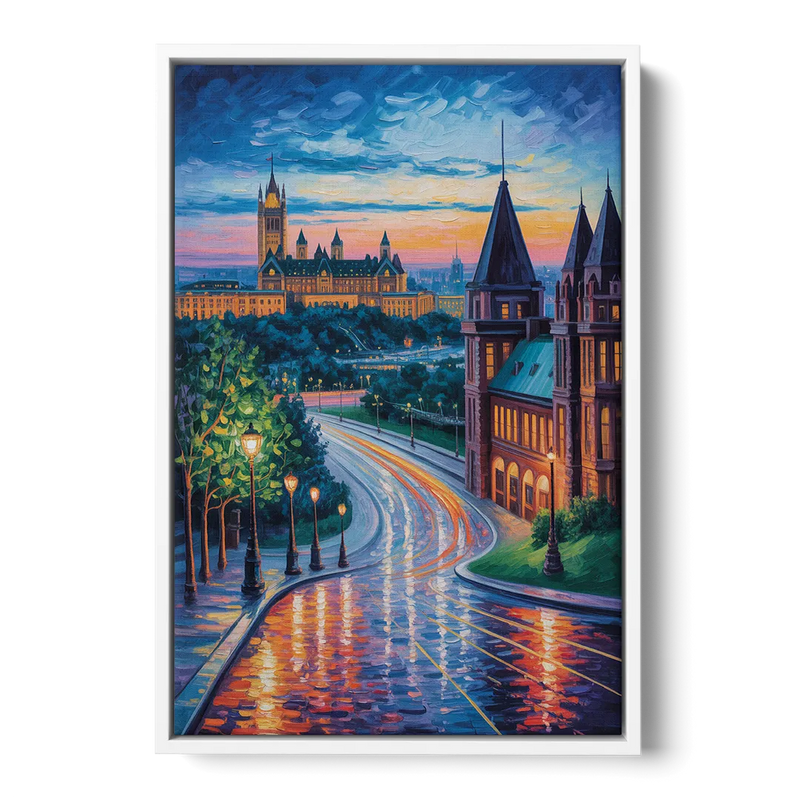 Parliament Hill Twilight Front - White Canvas Wall Art
