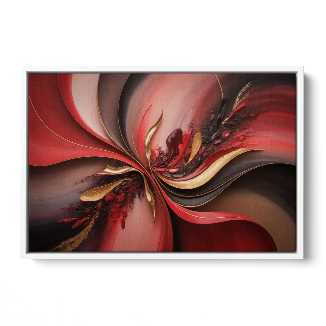 Passion Waves Red Abstract - White Frame Canvas