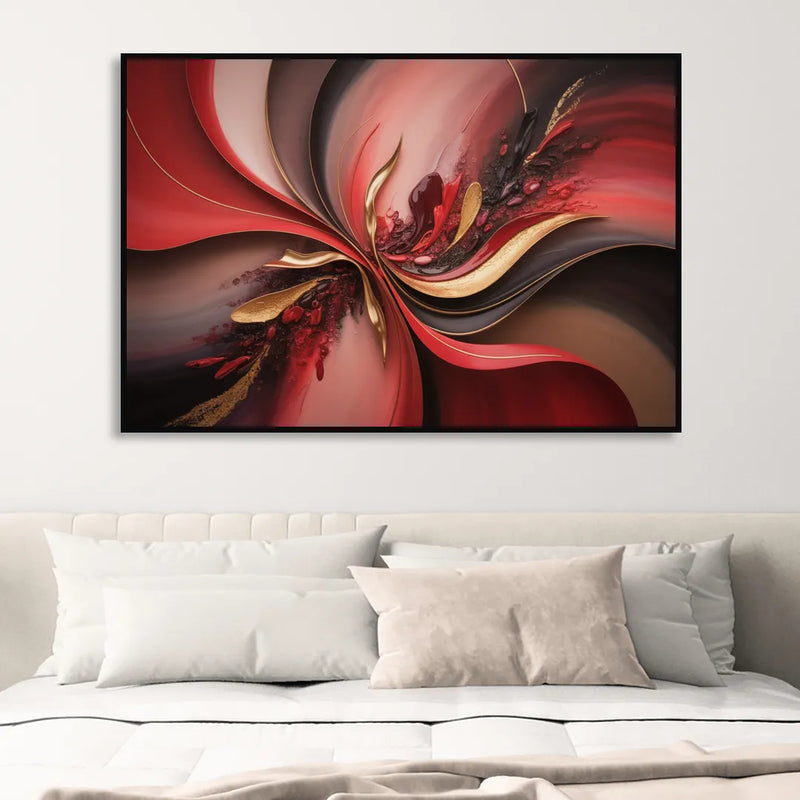 Passion Waves Red Abstract Sitting Room - Black Canvas Wall Art