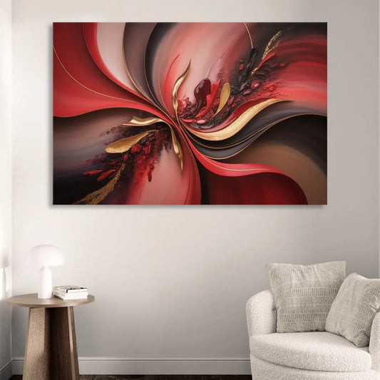 Passion Waves Red Abstract Living Room - Canvas Wall Art