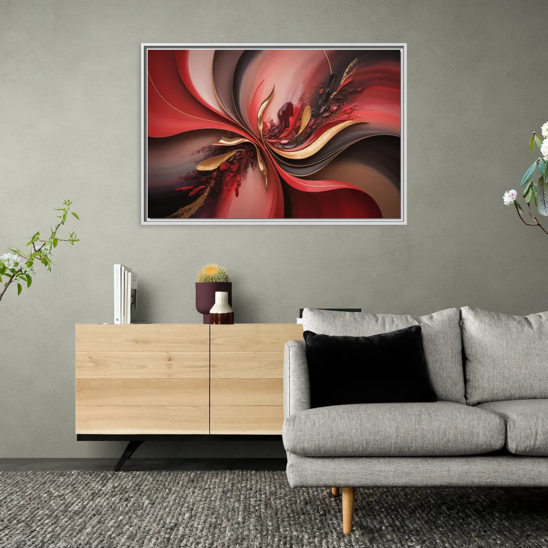 Passion Waves Red Abstract - Living Room White Frame Canvas