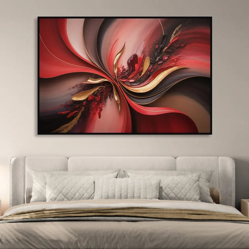 Passion Waves Red Abstract Living Room - Black Canvas Wall Art