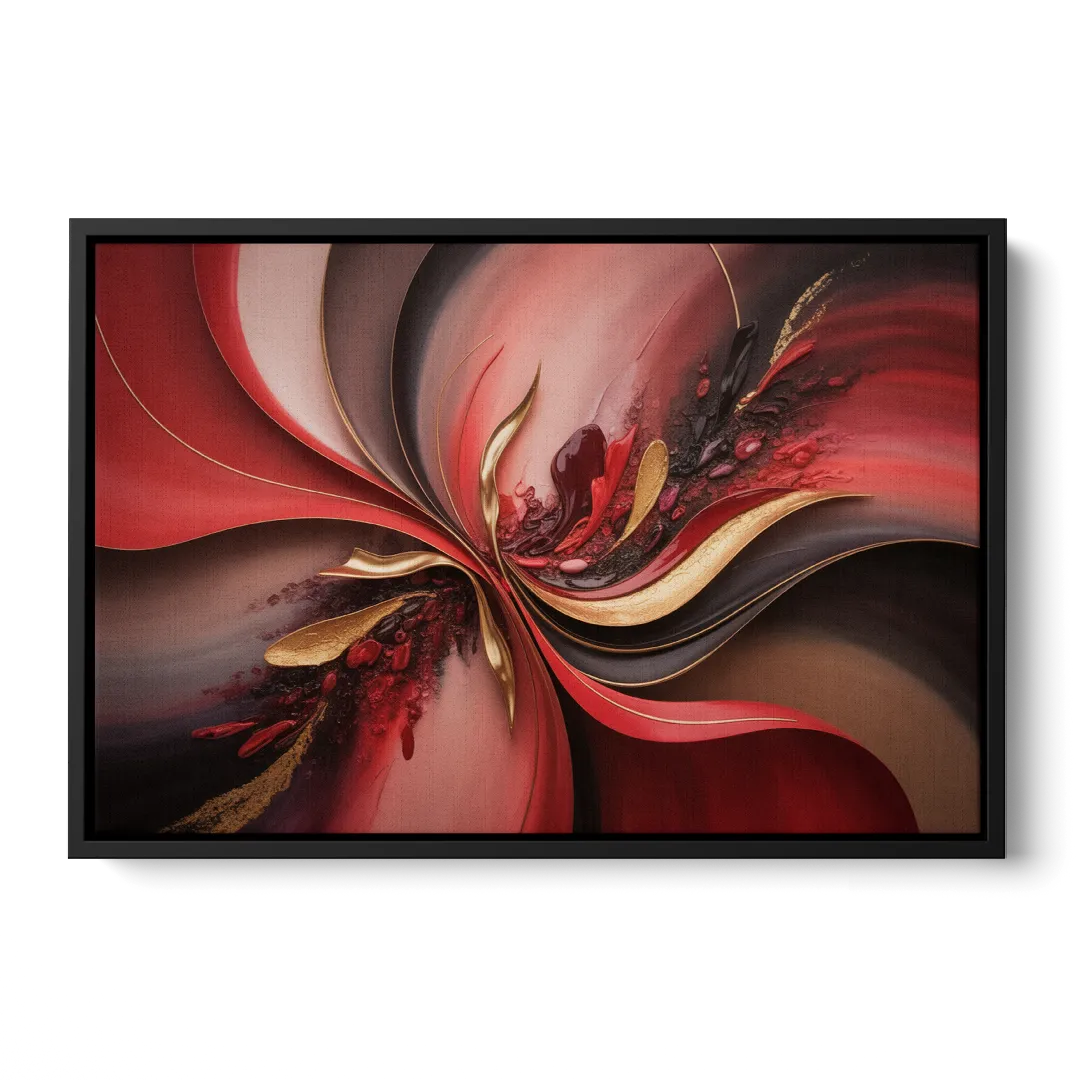 Passion Waves Red Abstract - Black Frame Canvas