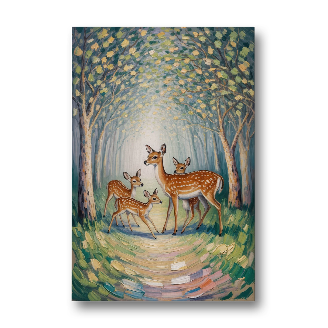 Pastoral Deer Family - Canvas Wall Art - Front