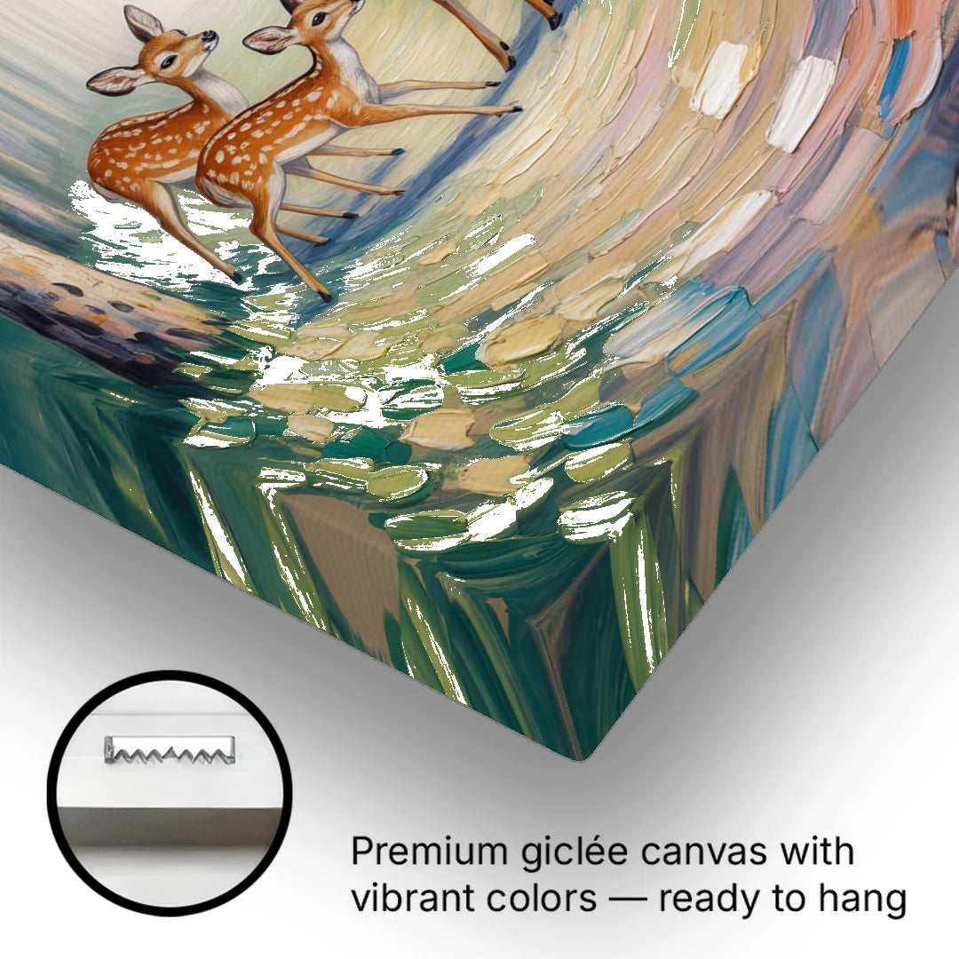 Pastoral Deer Family - Canvas Wall Art - Gallery Wrap Corner