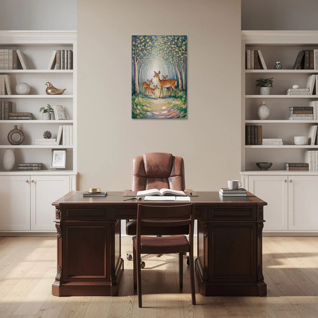 Pastoral Deer Family - Canvas Wall Art - Office - 24x36