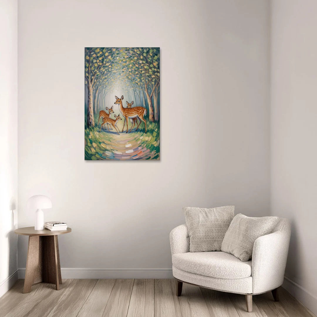 Pastoral Deer Family - Canvas Wall Art - Sofa - 24x36
