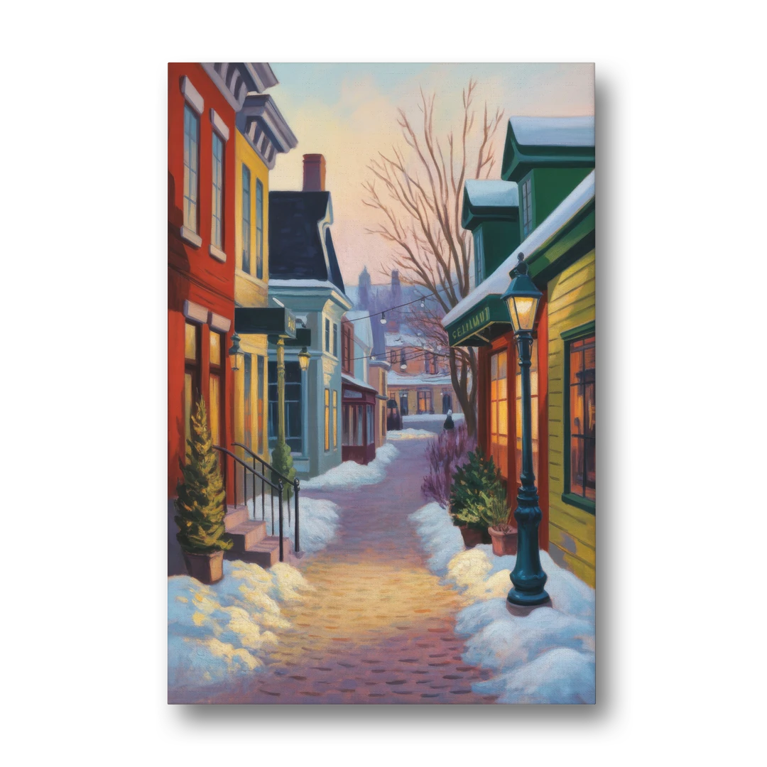 Petit Champlain Winter Quebec - Canvas Wall Art - Front