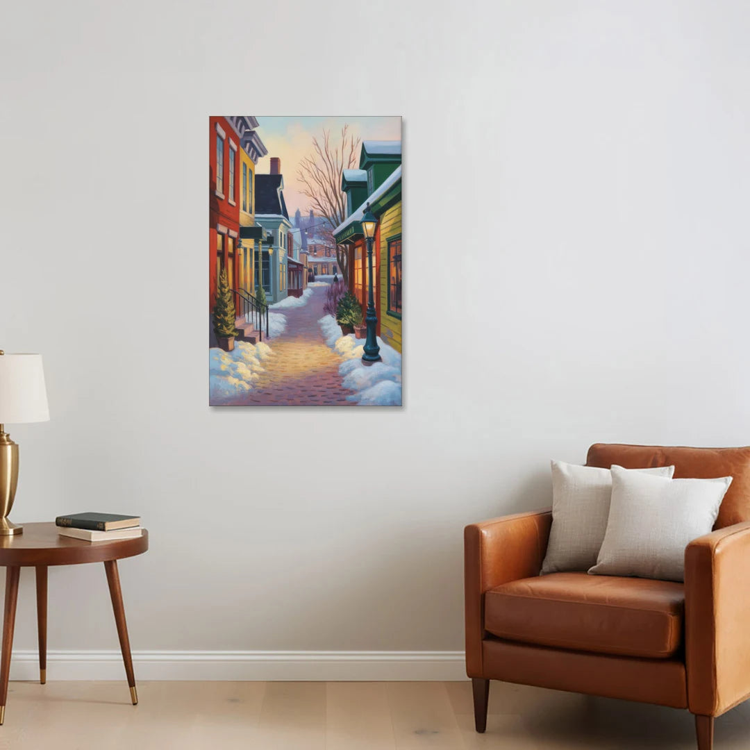 Petit Champlain Winter Quebec - Canvas Wall Art - Sofa - 24x36