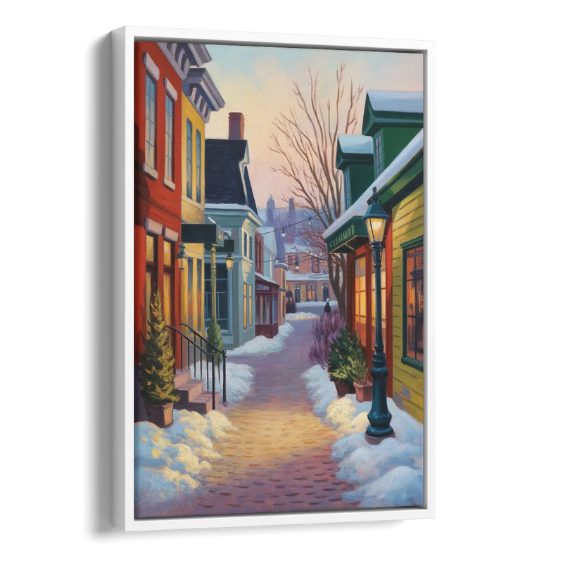 Petit Champlain Winter Quebec Side - White Canvas Wall Art