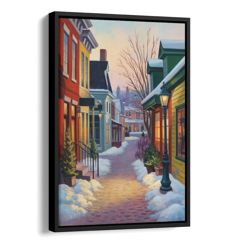 Petit Champlain Winter Quebec Side - Black Canvas Wall Art