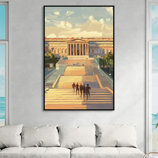 Philadelphia Art Museum Steps Living Room - Black Canvas Wall Art