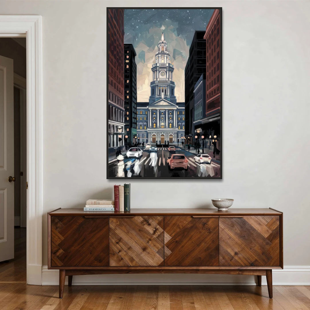 Philadelphia City Hall - Black Framed Canvas Wall Art - Coffee Table - 40x60