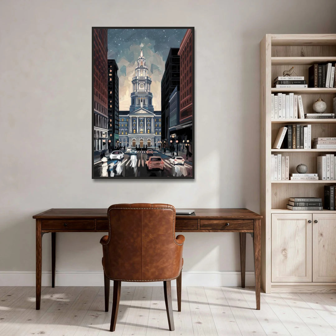 Philadelphia City Hall - Black Framed Canvas Wall Art - Office - 32x48