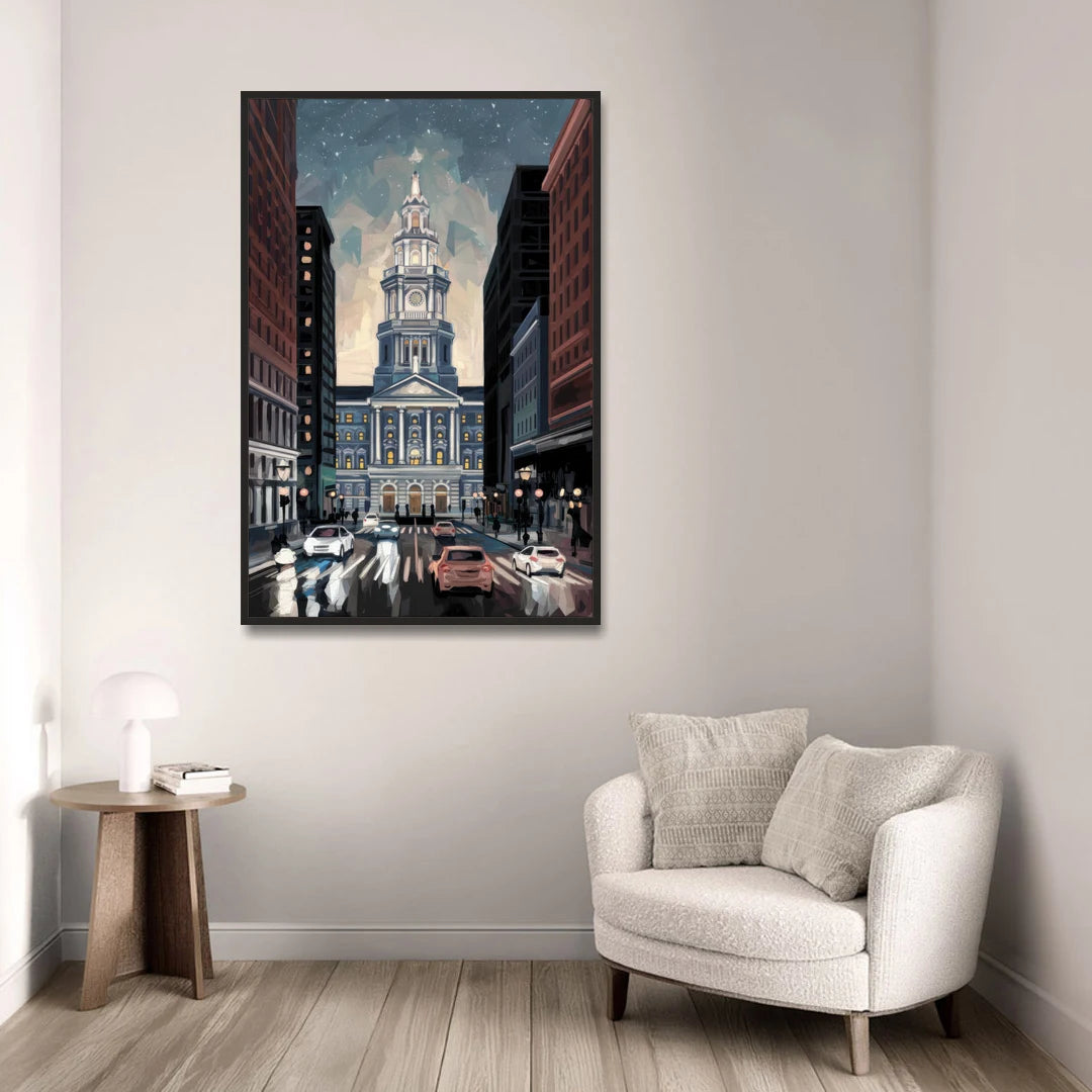 Philadelphia City Hall - Black Framed Canvas Wall Art - Sofa - 32x48
