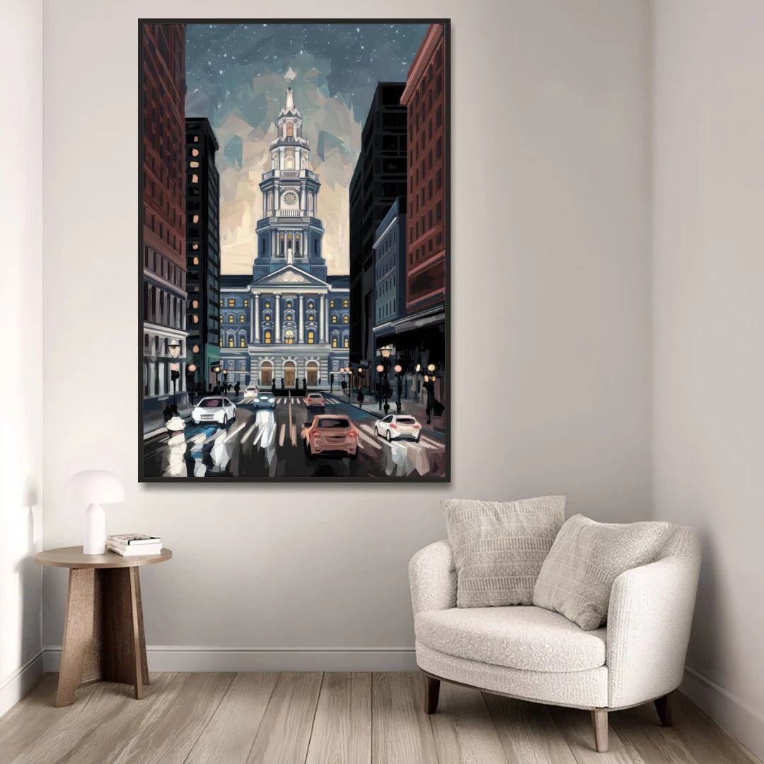 Philadelphia City Hall - Black Framed Canvas Wall Art - Sofa - 40x60