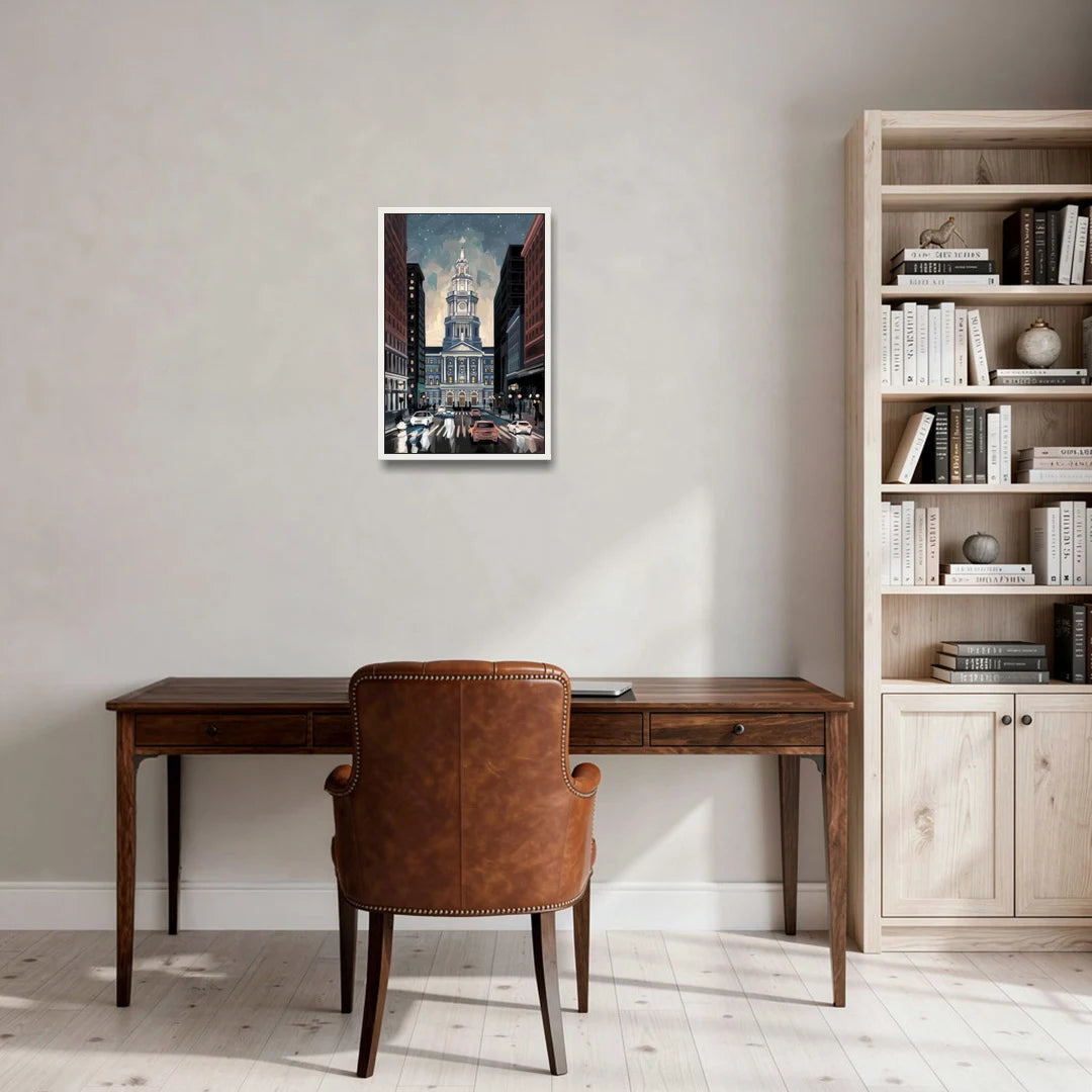 Philadelphia City Hall - White Framed Canvas Wall Art - Office - 16x24