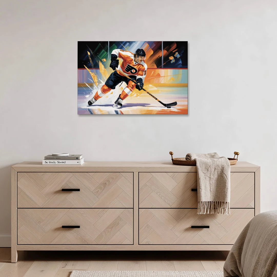 Philadelphia Flyers Dynamic Impressionistic Hockey Art - Canvas Wall Art - Coffee Table - 36x24