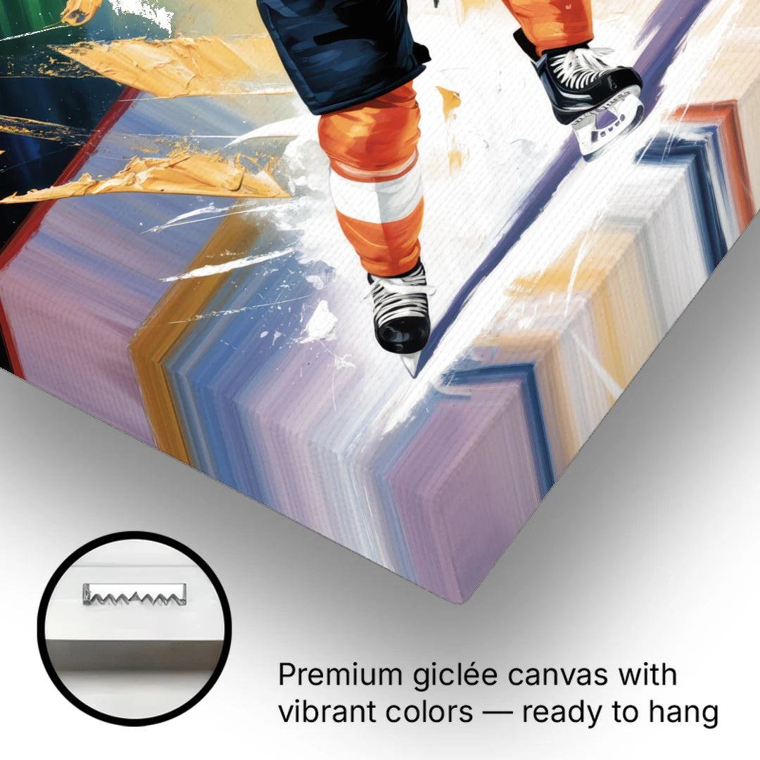 Philadelphia Flyers Dynamic Impressionistic Hockey Art - Canvas Wall Art - Gallery Wrap Corner